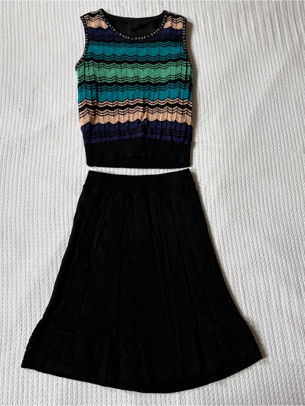 Missoni Blue and Black Skirt + Top Knit Set Flawed Size 38 XS